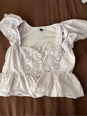 American Eagle Outfitters Light Lavender Eyelet Peplum Blouse